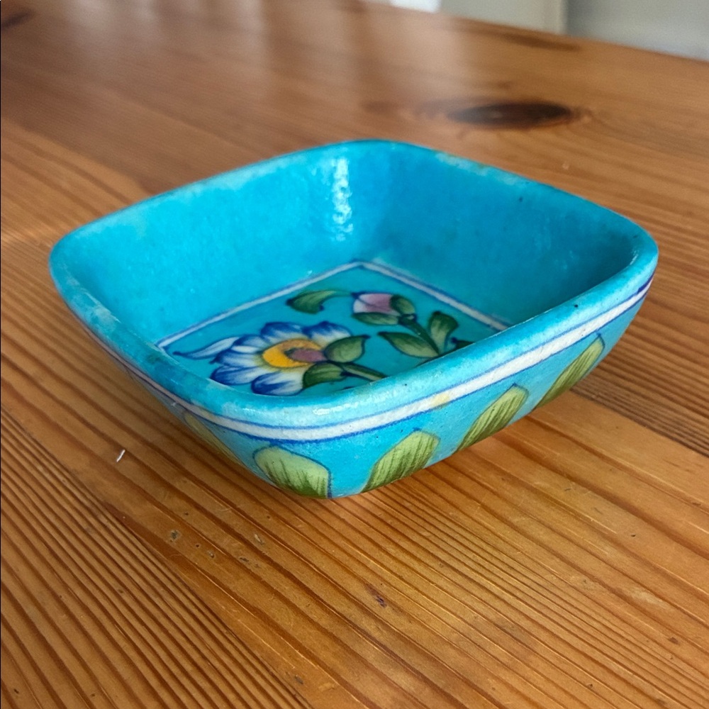 Vintage Floral Turquoise Trinket Dish